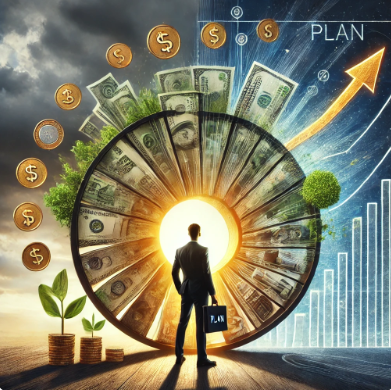 Money swirling around a person – symbolizing financial freedom through mindset and habit shifts