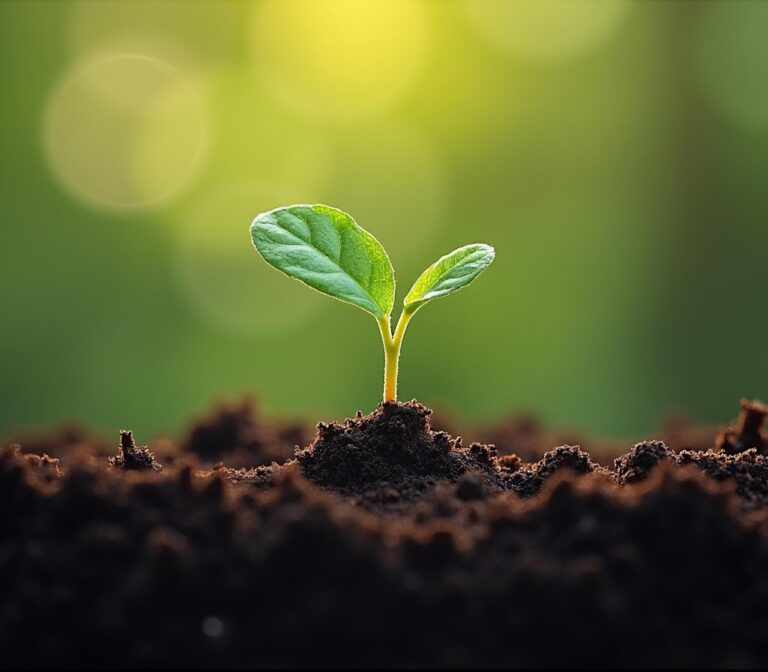 Tiny green sprout emerging from soil—symbolizing slow growth mindset and steady healing after illness