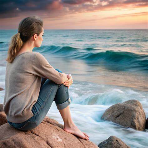 Woman sitting by the sea in quiet reflection—illustrates how to measure progress when you’re healing