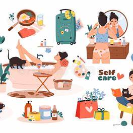 Collage of self-care moments including a relaxing bath, reading, and skincare – back to basics wellness routine